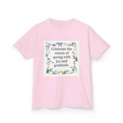 Kids Tee — "Celebrate the return of spring with joy and gratitude" Floral Spring Shirt