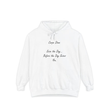 Hoodie — “Carpe Diem” Script Hoodie (Seize the Day Inspirational Pullover)