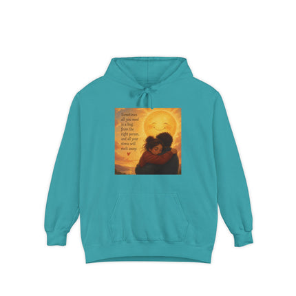 Sunlit Embrace Hoodie – "All You Need Is a Hug" Cozy Inspirational Sweatshirt
