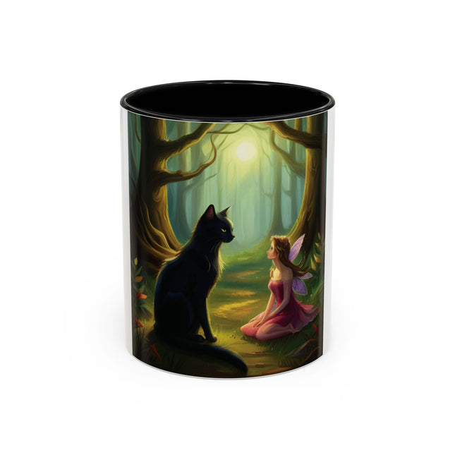 Enchanting Fairy & Cat Accent Mug – Fantasy Nature Design, 11oz