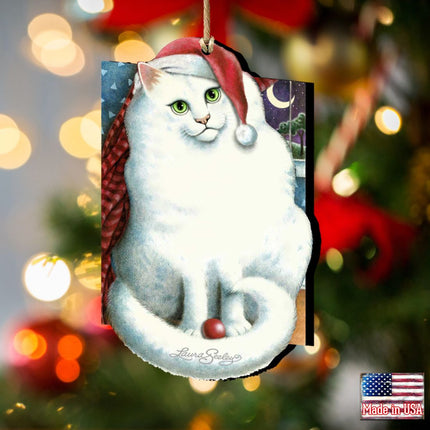 Marshmallow Santa Cat Wooden Ornaments Pets by Laura Seeley - Pets Dog and Cats Decor - 8512058-LS-1