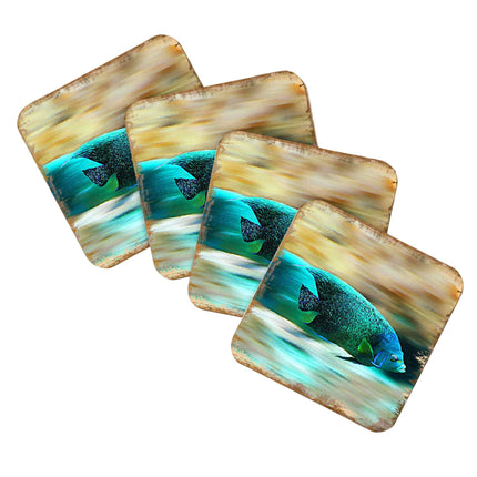 Green Tropical Fish Coastal Wood Coasters Set of 4 by Nature Wonders - 95264C-S4-4
