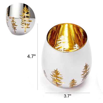 Crystal Christmas Tree Stemless Wine & Water Glasses - Set of 2 - Holiday Themed Vibrant Gold Etched Winter Snow Wonderland Frosted Glass, Perfect For Seasonal Parties, Gifts for Him & Her Trees Décor-1