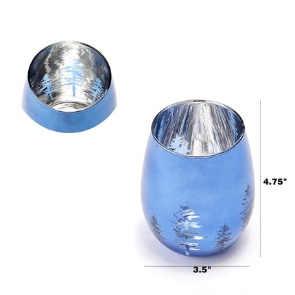 Crystal Christmas Tree Stemless Wine & Water Glasses - Set of 2 - Holiday Themed Vibrant Blue Etched Winter Snow Wonderland Frosted Glass, Perfect For Seasonal Parties, Gifts for Him & Her Trees Décor-2