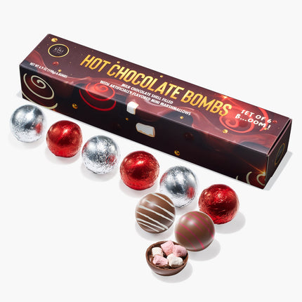 Hot Chocolate Bombs - Set of 6-2 Flavors White & Red Swirl Design Caramel & Fudge Brownie Candy Chocolates - Delicious Cocoa Bombs Filled with Marshmallows - Gift Melting Marshmallow Delicious Gifts-4