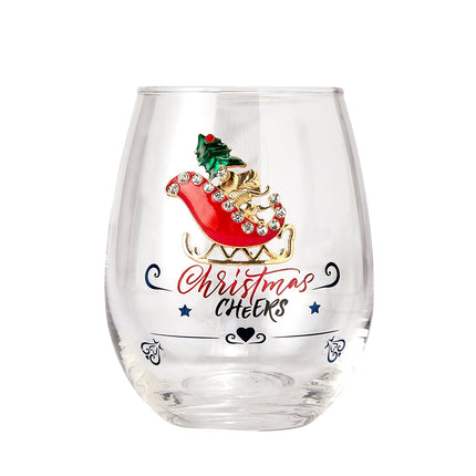 Crystal Christmas Santa's Sleigh Wine & Water Glasses - Set of 2, 17.5oz - Xmas Diamond Merry Christmas Santa Holiday Festive Theme Stemless Glass - New Year Holiday Gifts for Men Women Friend Family-4