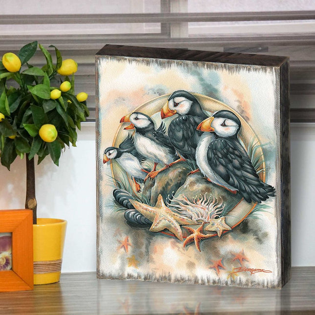 Send in the Clowns Puffins Wooden Wall Art by J. Bergsma - Nature Wildlife Decor - 85922848B-JB-0