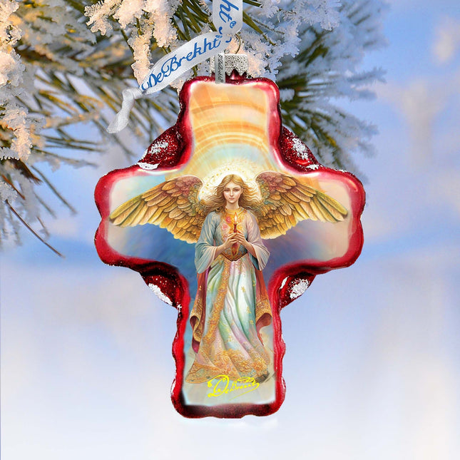 Angel Descending from Heaven Cross Glass Ornament by G. Debrekht - Nativity Holiday Decor - 758-025-0