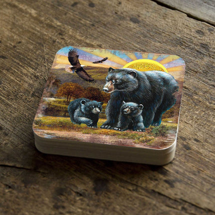 Bears Wooden Cork Coasters Gift Set of 4 by Nature Wonders - Nature Wildlife Decor  - 95214C-S4-1