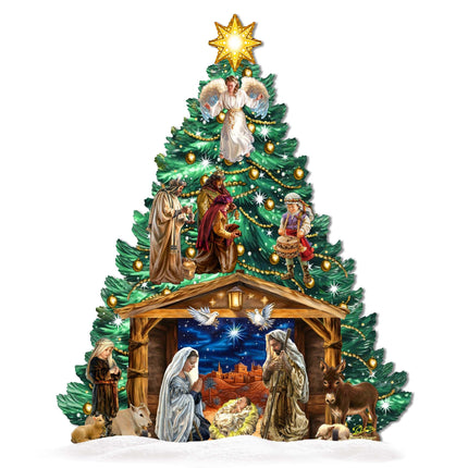 Nativity-Themed Christmas Tree Outdoor Indoor Decor Wooden Christmas Decoration by D. Gelsinger Christmas Decor - 8191503F-DG-4