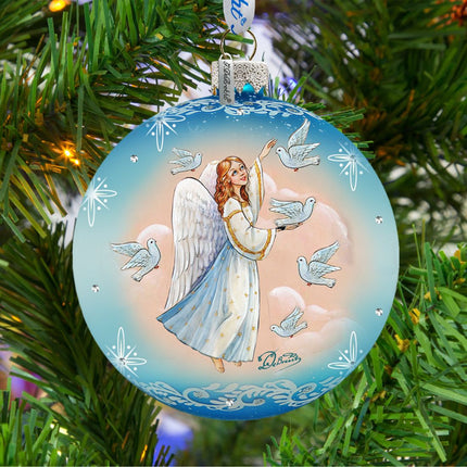 Angel Doves Ball Glass Ornament by G. DeBrekht - Nativity Holiday Decor - 73561-2