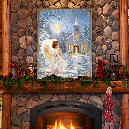 Angel at the Chapel Art Wooden Wall Art by D. Gelsinger - Nativity Holiday Decor - 95659B-1606-0