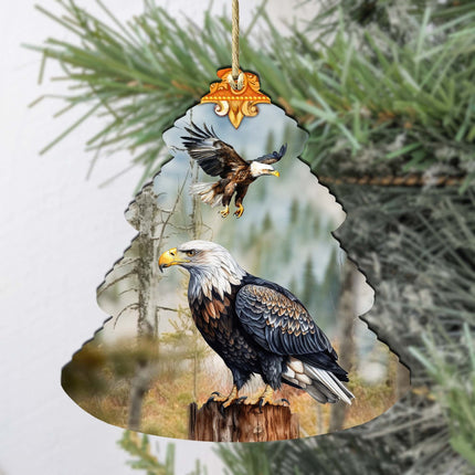 Alaskan Bald Eagles Tree Wooden Ornaments by G.Debrekht - Wildlife Holiday Decor - 870006-1