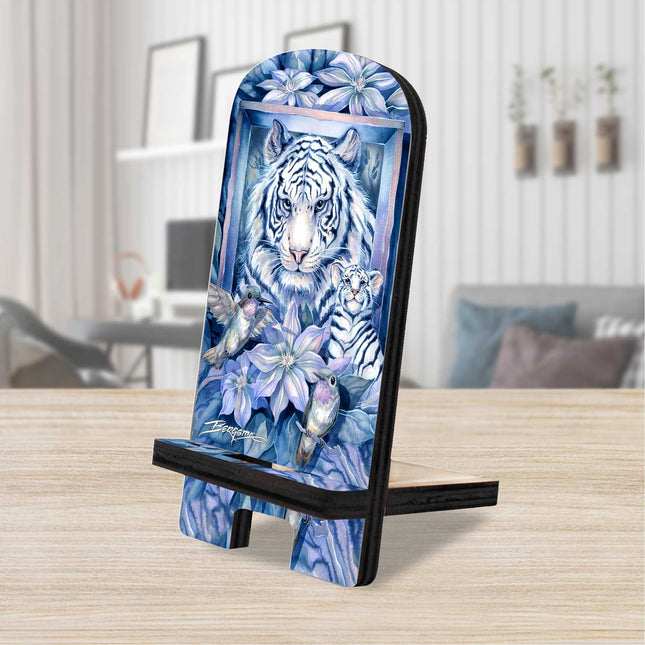 Tiger in the Garden Cell Phone Stand Wildlife Decor Wood Mobile Tablet Holder Charging Station Organizer - 892096-JB-0