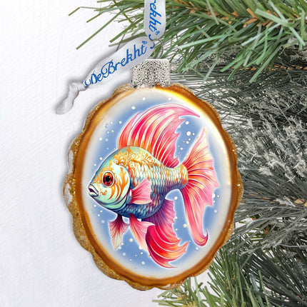 Coastal Decorations - Red Fins Fish Keepsake Glass Ornaments by G. Debrekht - Christmas Decor - 777408-0
