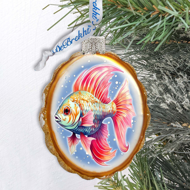 Coastal Decorations - Red Fins Fish Keepsake Glass Ornaments by G. Debrekht - Christmas Decor - 777408-0