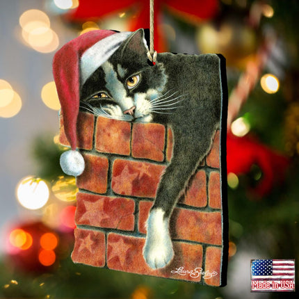 Peeking Tom Santa Cat Wooden Ornaments - Tree Ornament by Laura Seeley - Pets Dog and Cats Decor - 8512062-LS-1