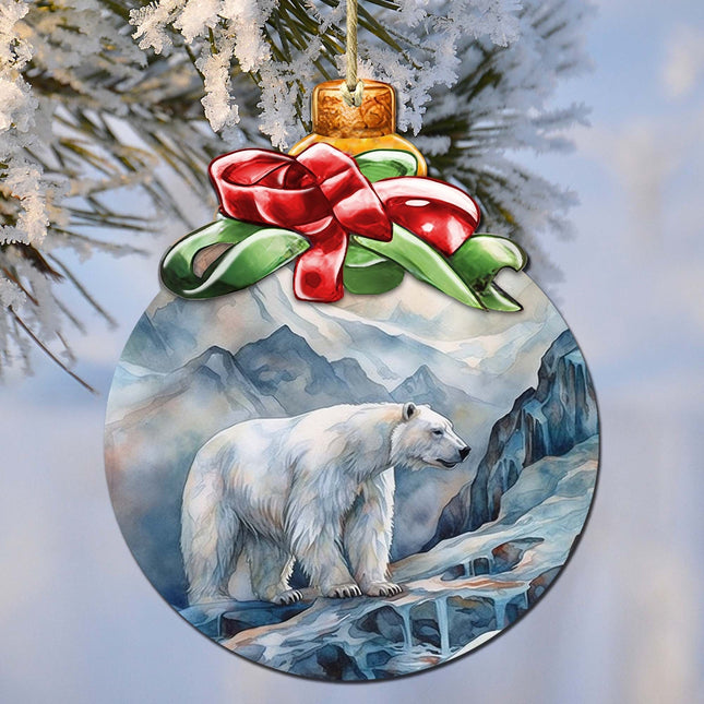 Arctic Frost Peak Polar Bear Wooden Ornaments by G.Debrekht - Wildlife Holiday Decor - 870020-0