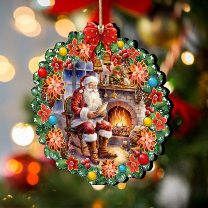 Santa at the Fireplace Wreath Wooden Ornaments by G. Debrekht Christmas Santa Snowman Decor - 8611089-2-1