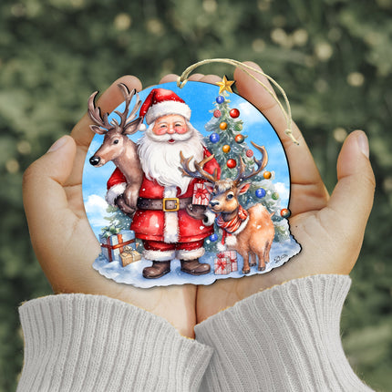 Santa with Reindeer Wooden Ornaments by G. Debrekht Christmas Santa Snowman Decor - 8611032-1