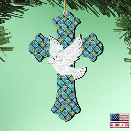 White Doves Cross Wooden Ornaments by G. DeBrekht - Nativity Holiday Decor - 8191163-2-1