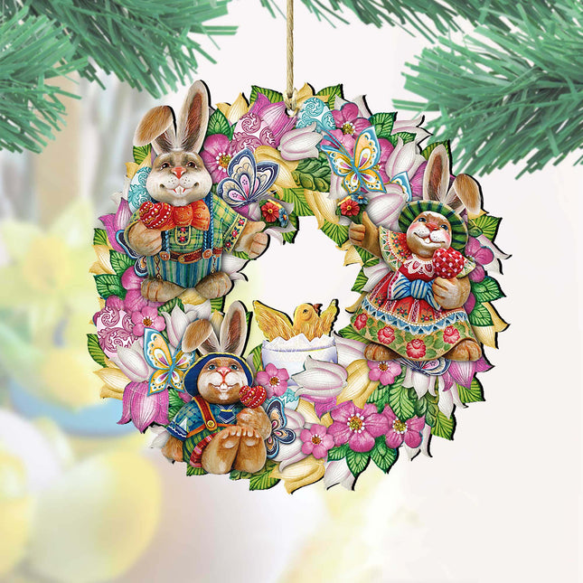 Easter Family Wreath Wooden Ornaments by G. DeBrekht - Easter Spring Decor - 8185301-3-0