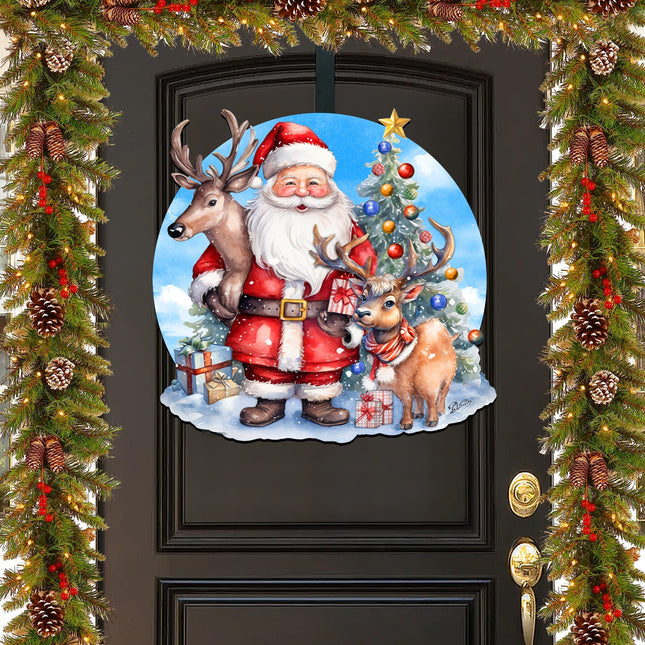 Santa with Reindeers Holiday Door Decor  by G. Debrekht - Christmas Decor - 8611032H-0