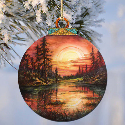 Red Sunset in Alaska Wooden Ornaments by G.Debrekht - Wildlife Holiday Decor - 870077-0
