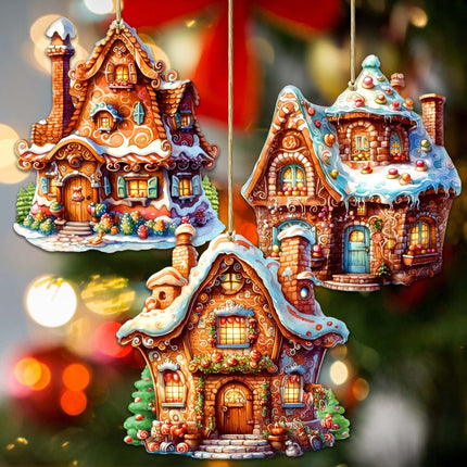 Fairy Tale Houses Wooden Ornaments Set of 3 by G. Debrekht - Christmas Decor - 8100191S3-1