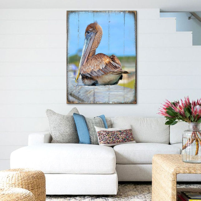 Spengler Pelican Wooden Coastal Wall Art by Nature Wonders - Coastal Sea-Life Decor - 95325B-0