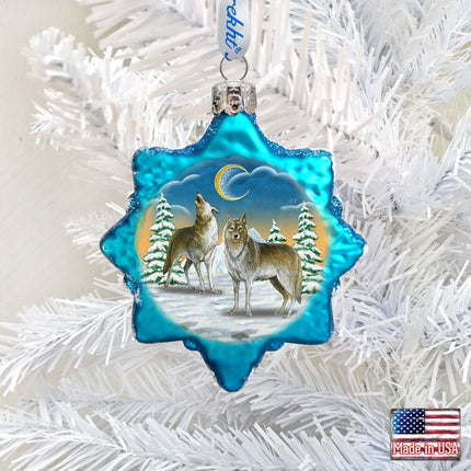 Wolves in The Winter Moon Mercury Glass Ornament by G. DeBrekht - Wildlife Holiday Decor - 771011-1