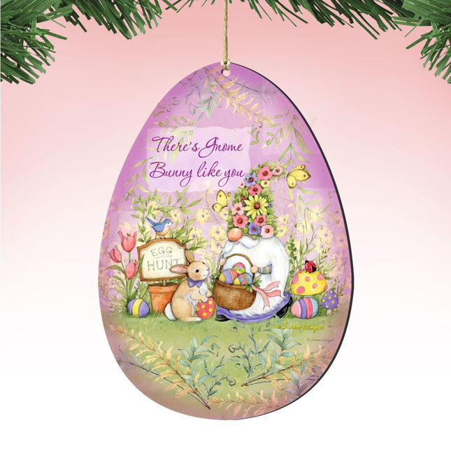 Bunny Garden Gnome Egg Wooden Ornaments by Susan Winget - Easter Spring Decor - 8471121-SW-0