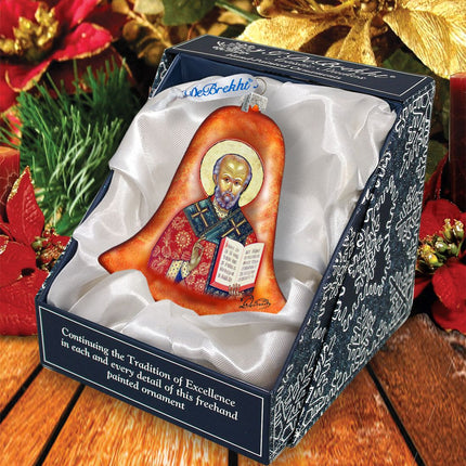 Saint Nick Bell Glass Ornament by G. DeBrekht - Nativity Holiday Decor - 752-034-3