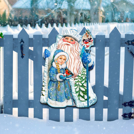 Santa With the Girl Christmas Door Decor by G. DeBrekht - Christmas Santa Snowman Decor - 8111410H-1
