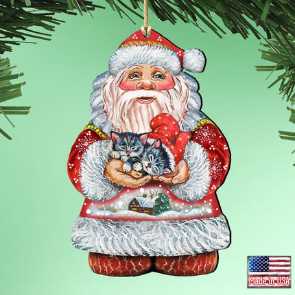 Kitten Holiday Santa Wooden Ornaments by G. DeBrekht - Christmas Santa Snowman Decor - 8117808-1