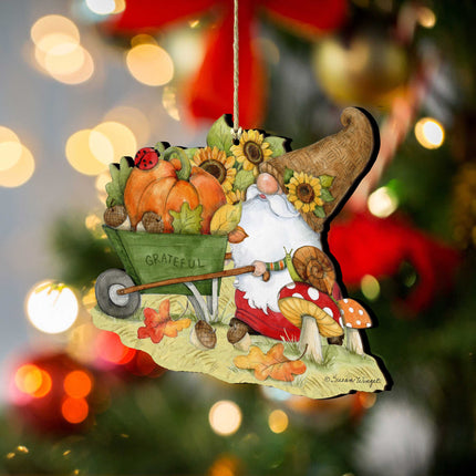Autumn Decoration Grateful Harvest Gnome with Wheelbarrow and Cornucopia - Handmade Gift by Susan Winget - 8471207-SW-3