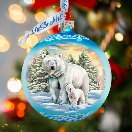 Polar Bear with Cub Ball Glass Ornament by G. Debrekht - Wildlife Holiday Decor - 73386-2