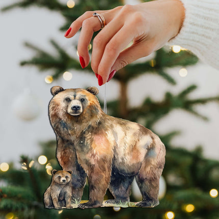 Grizzly Bear with Cub Wooden Ornaments by G.Debrekht - Wildlife Holiday Decor - 8710105-2-4