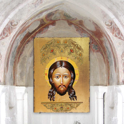 The Holy Face Wooden Gold Plated Religious Orthodox Sacred Icon - Inspirational Icon Decor - 85018-3