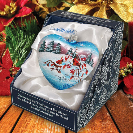 Winter Birds Heart Glass Ornament by G. DeBrekht - Christmas Decor - 73152-3
