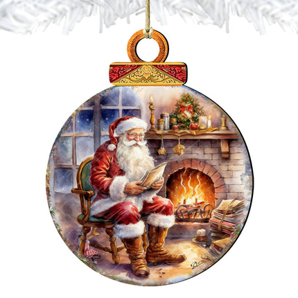 Santa at the Fireplace Wooden Ornaments by G. Debrekht Christmas Santa Snowman Decor - 8611089-3