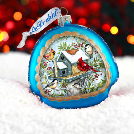 Mercury Glass Birdhouse - Winter Cardinals - Christmas Tree Decor by Susan Winget - Welcome Winter - Handmade Gift - Handblown Glass - 756-115-SW-3
