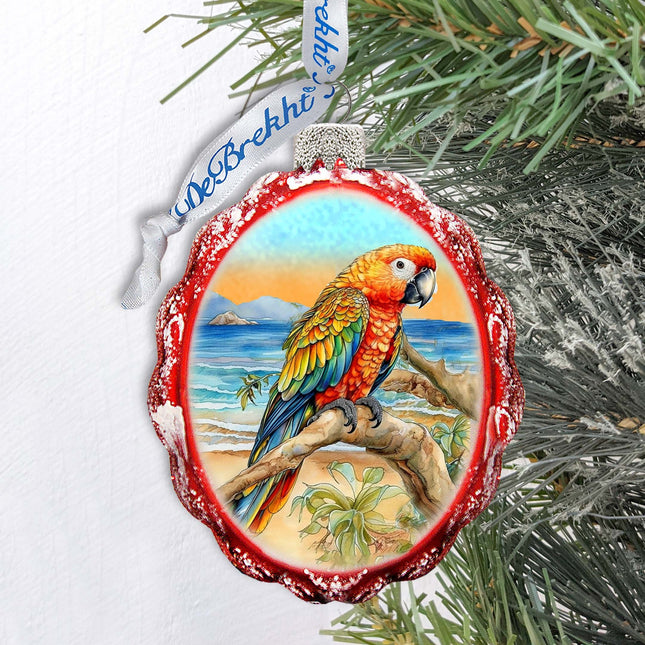 Coastal Christmas Decor - Parrot Keepsake Glass Ornaments by G. Debrekht - Coastal Holiday Decor - 777393-0