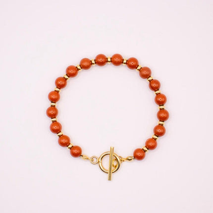 CIRCE | Bracelet in red jasper and 18 and 24 carat gold plated-0