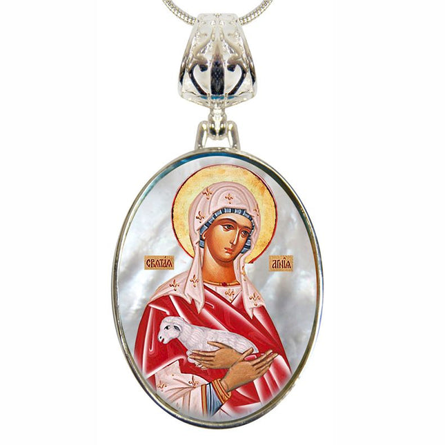 Icon of The Virgin Mary Silver Plated Mother of Pearl Necklace Jewelry - 43025-0