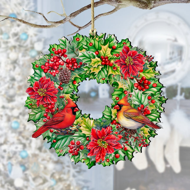 Holiday Cardinal Garland Wreath Wooden Ornaments by G. Debrekht Christmas Decor - 8611070-0
