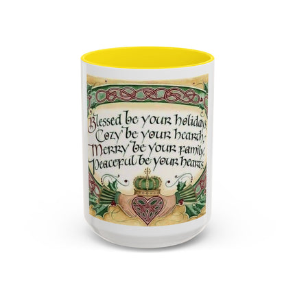 Blessed Be Your Holidays Coffee Mug — Holiday Celtic Greeting Accent Mug (11/15oz)