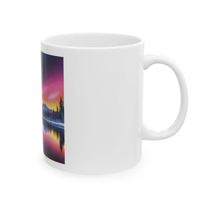 Aurora Lake Ceramic Mug — Northern Lights Landscape Coffee Cup (11oz & 15oz)
