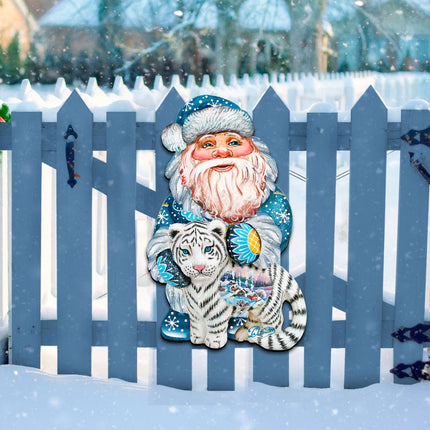 White Tiger Santa Christmas Door Decor by G. DeBrekht - Christmas Santa Snowman Decor - 8118091H-2