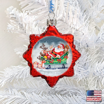 Sleighing Santa Mercury Glass Ornament by G. DeBrekht - Christmas Santa Snowman Decor - 773019-1